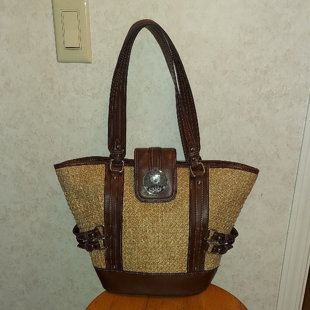 Chaps Brown and Tan Tote Bag with Leather Accents